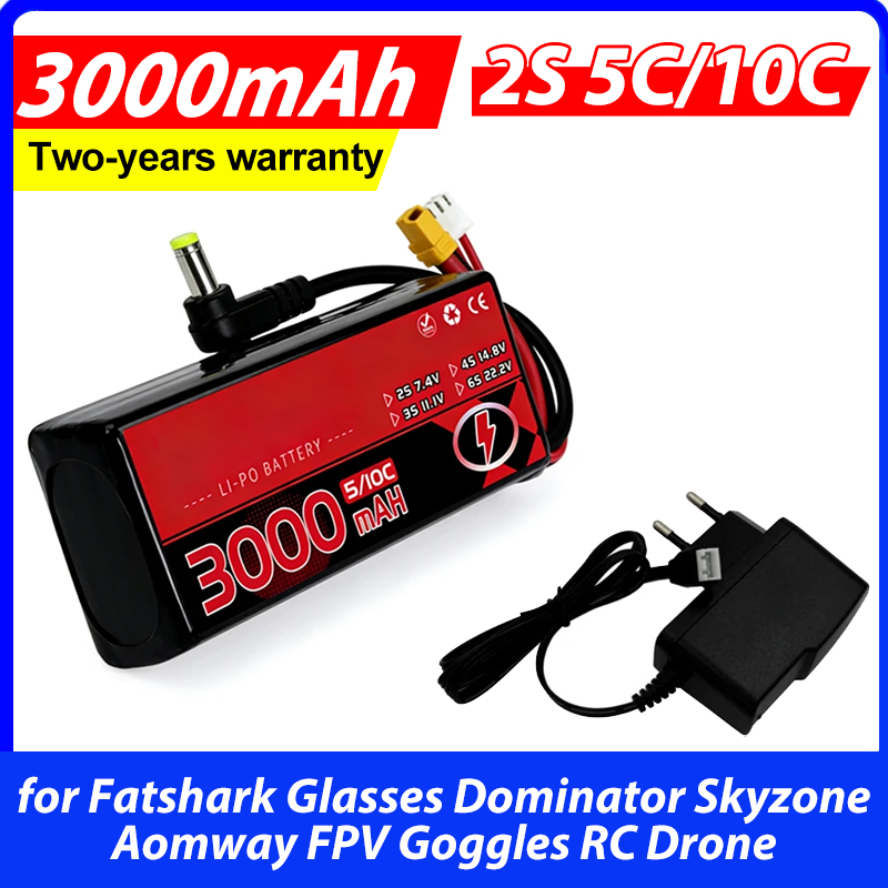 Skyzone Sky04X Pro Oled Fpv Goggles - Bateria Lipo 3000MAH 2S 5C 10C